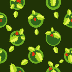Flat colorful christmas seamless pattern. Simple repeated holly leaves.