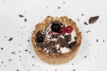 Homemade recipe made with oat flakes and natural yogurt filling, berries. Delicious and healthy breakfast snack preparation