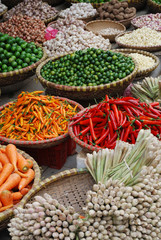 Traditional spices and vegetable market at Hanoi.