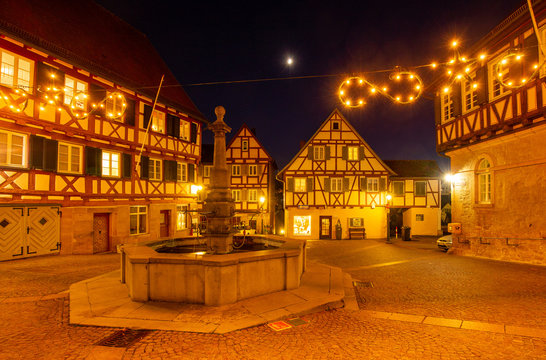 Town Square of Waldenbuch, Germany with Christmas Lights