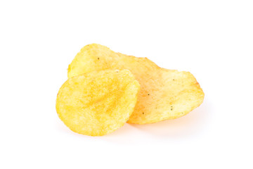 Potato chips isolated on white background, space for text