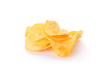 Potato chips isolated on white background, space for text