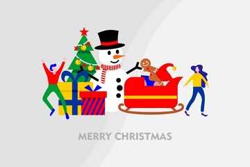 merry christmas tiny people flat design vector illustration can use for landing page, web, mobile, app, banner, poster, flyer