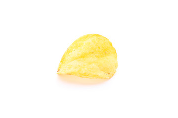 Fototapeta na wymiar Potato chips isolated on white background, space for text. Top view