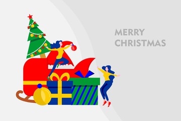 merry christmas tiny people flat design vector illustration can use for landing page, web, mobile, app, banner, poster, flyer