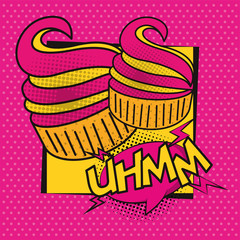 poster pop art style with sweet cupcake