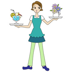 Illustration of a girl with a tray in her hands