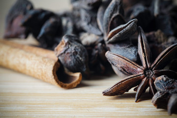 Spices image of cinnamon, star anise, clove