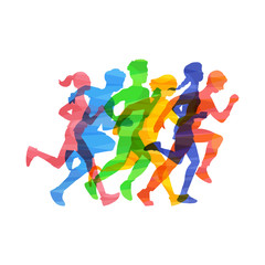 Plakat Crowd people run marathon vector illustration in color abstract effect isolated.