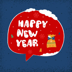 Winter holiday speech bubble - Happy New Year. Christmas and New year stickers with a wish. Doodle holiday card collection