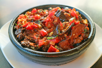 Plate of Georgian Eggplant Stew, a Tasty Vegetarian Dish Called Ajapsandali 