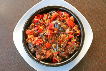 Top View of Ajapsandali, a Popular Georgian Traditional Eggplant Stew