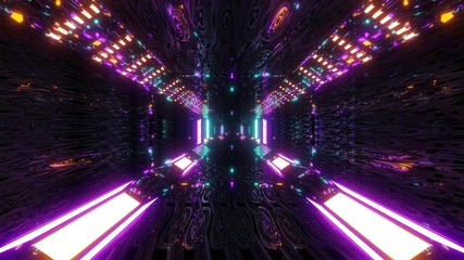 glowing sci-fi tunnel corridor with abstract eye texture 3d illustration wallpaper background