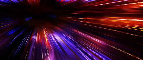 Panoramic high speed moving fast light technology concept, light abstract background - obrazy, fototapety, plakaty