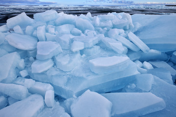 Fototapeta na wymiar Blue Ice Shards Straits of Mackinac Lake Michigan