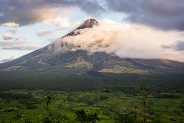 Mayon Volcano in the clouds