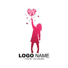 Girl logo pointing to the heart or love