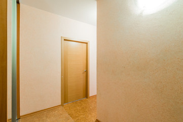 Russia, Omsk- August 02, 2019: interior room apartment. standard repair decoration in hostel. corridor, hallway, doors