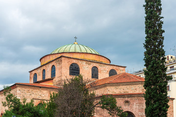 Fototapeta na wymiar THESSALONIKI, GREECE - November 30, 2019: Cathedral Church of Hagia Sophia of Thessalonica, Greece