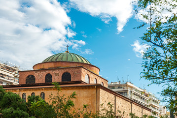 Fototapeta na wymiar THESSALONIKI, GREECE - November 30, 2019: Cathedral Church of Hagia Sophia of Thessalonica, Greece