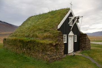 Saurbae Turf Church near Akureyri in the north of Iceland