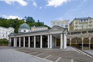 Obraz premium Pavilion of cold mineral water - Cross spring in the small west Bohemian spa town Marianske Lazne (Marienbad) - Czech Republic