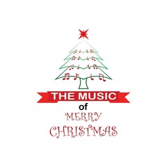 Music of merry Christmas logo. greeting card vector illustration, isolated on white background.