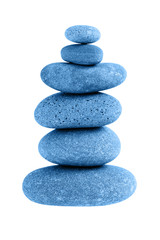 Fototapeta na wymiar Zen stones balance. Isolated over white background. Color of the year 2020 classic blue toned.