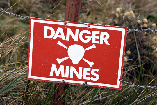 Minefield Sign near Port Stanley in the Falkland Islands