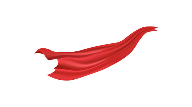 Realistic red cape blowing in the wind - piece of silk fabric sheet or curtain