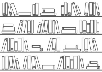 Tile vector pattern with books on the shelf on white background