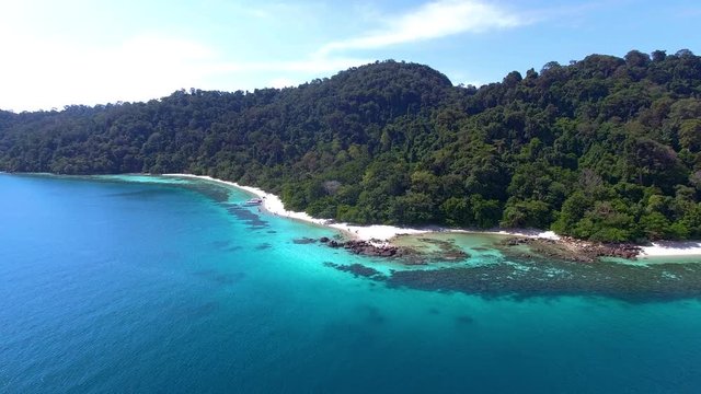Andaman crystal sea white sand beach at lipe island. Panoramic view. Koh lipe stun Thailand. 