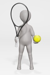 3D Render of Cartoon Character with Tennis Equipment