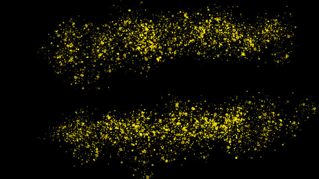 Abstract golden dust isolated on black background, grainy overlay texture. Stock image of golden dust particles overlay, yellow noise granules, abstract background. Good design elements, illustration
