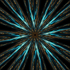 Futuristic explosion of blue design lines and shapes, with depth of field