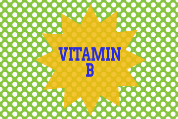 Naklejka premium Word writing text Vitamin B. Business photo showcasing Nutrient that helps keep the body nerve and blood cells healthy Seamless background pattern with dots. Simple wallpaper. Polka design