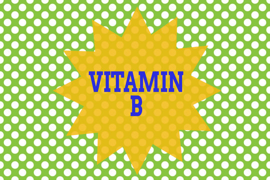 Word writing text Vitamin B. Business photo showcasing Nutrient that helps keep the body nerve and blood cells healthy Seamless background pattern with dots. Simple wallpaper. Polka design