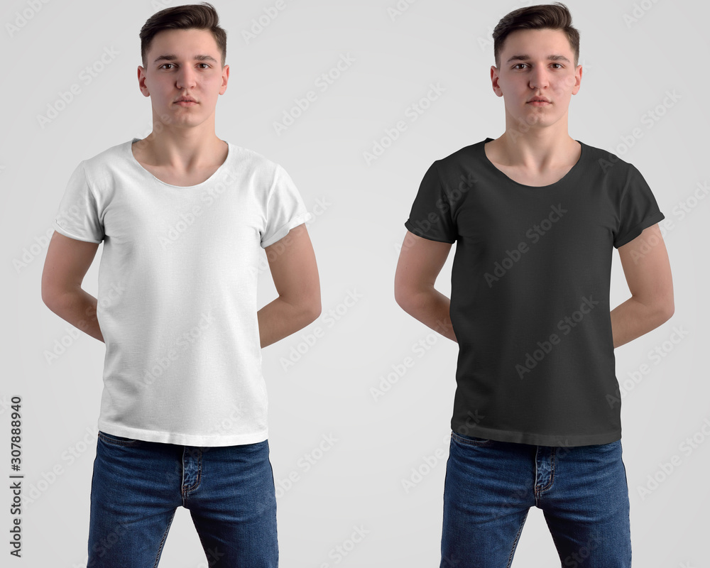 Wall mural Design mockup of a white and black men's t-shirt on a guy. - Wall murals