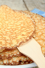 Breton crepes on a wooden table
