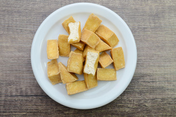 A fried tofu slices plate