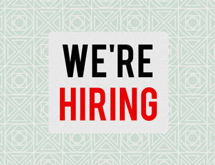 Fototapeta premium Writing note showing We Re Hiring. Business concept for recently you employ someone or pay someone to do particular job Endless Geometric Outline Tiles Pattern in Line against Blue Background