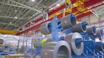 Overall shot of production workshops of large modern industrial enterprise. The overall plan of heavy industry plant or factory