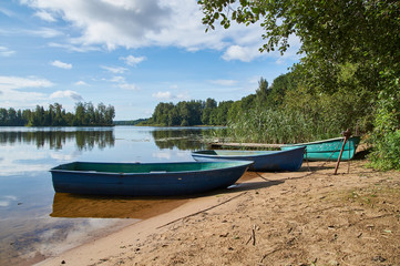 boats on the shore of lake Seliger