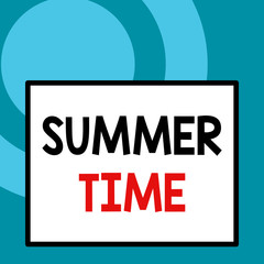 Conceptual hand writing showing Summer Time. Concept meaning warmest season of the year Summer season or period like summer Close up view big blank rectangle abstract geometrical background
