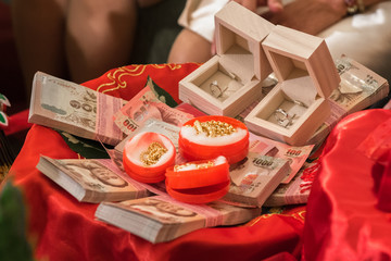 The dowry marriage in Thai traditional wedding , Thai Engagement or wedding concept.	