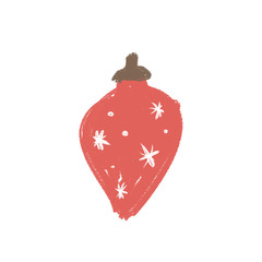 Children's pencil illustration of a red Christmas tree toy. Holiday decoration. Hand drawn isolated on a white background.