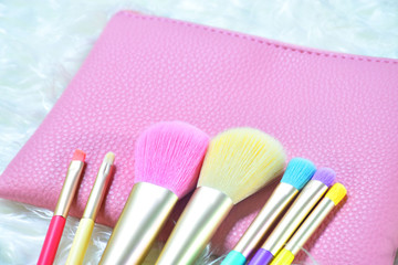 Naklejka premium brush with cute pink bag