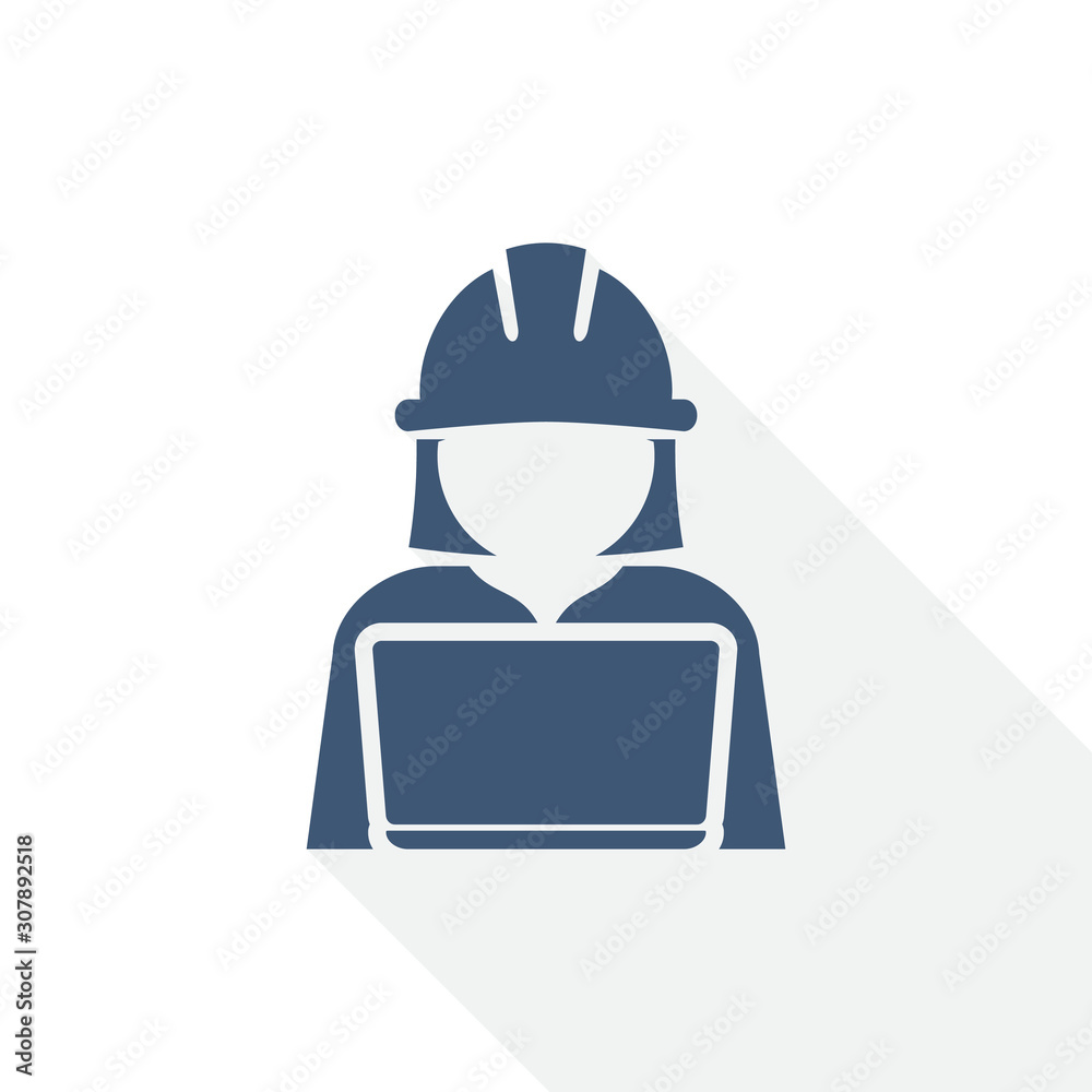 Leinwandbilder engineer with laptop icon, worker, manager concept flat design vector illustration in eps 10 with em