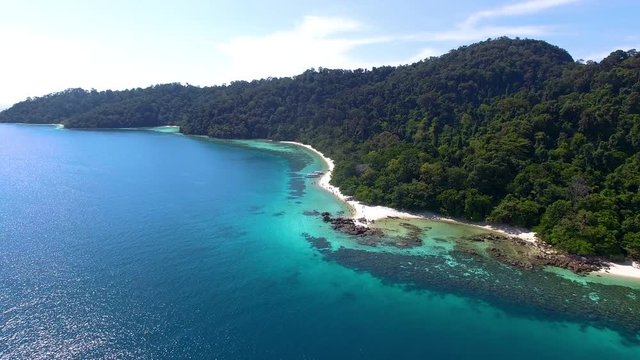 Andaman crystal sea white sand beach at lipe island. Panoramic view. Koh lipe stun Thailand. 