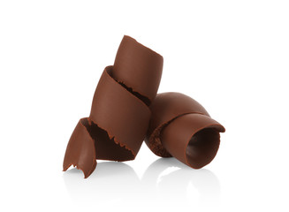 Chocolate shavings on white background